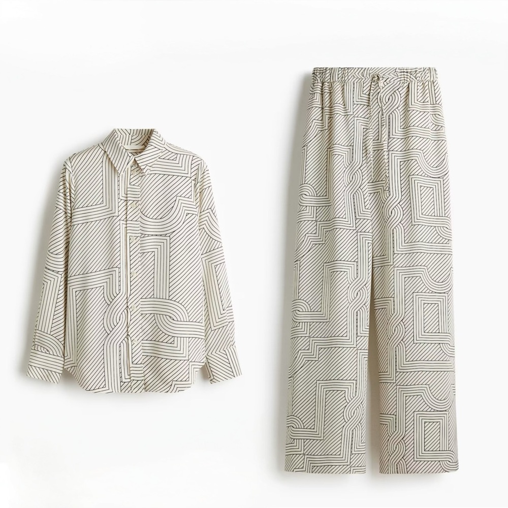 {H&M} Black & White Set - Button Up Top & Wide Leg Pants